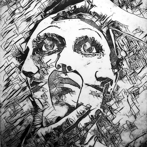 Many faces converge in this art piece. Title: 