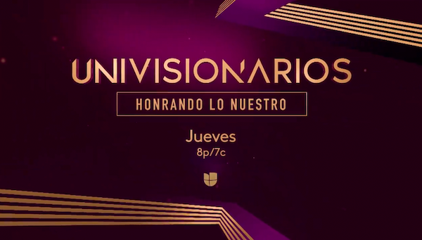 Golden text on dark background: Unvisionarios. Honrando  lo nuestro, Jueves 8 p/7c
