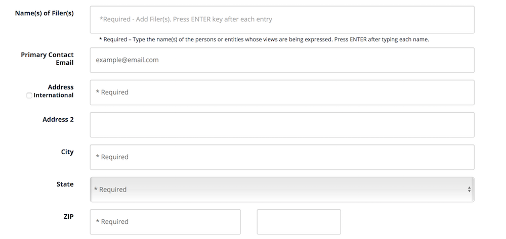 Form showing fields for personal information