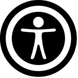 website accessibility on symbol. Silhouette of a person  with open arms inside a circle.