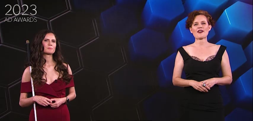 The two presenters of the Audio Description Awards gala