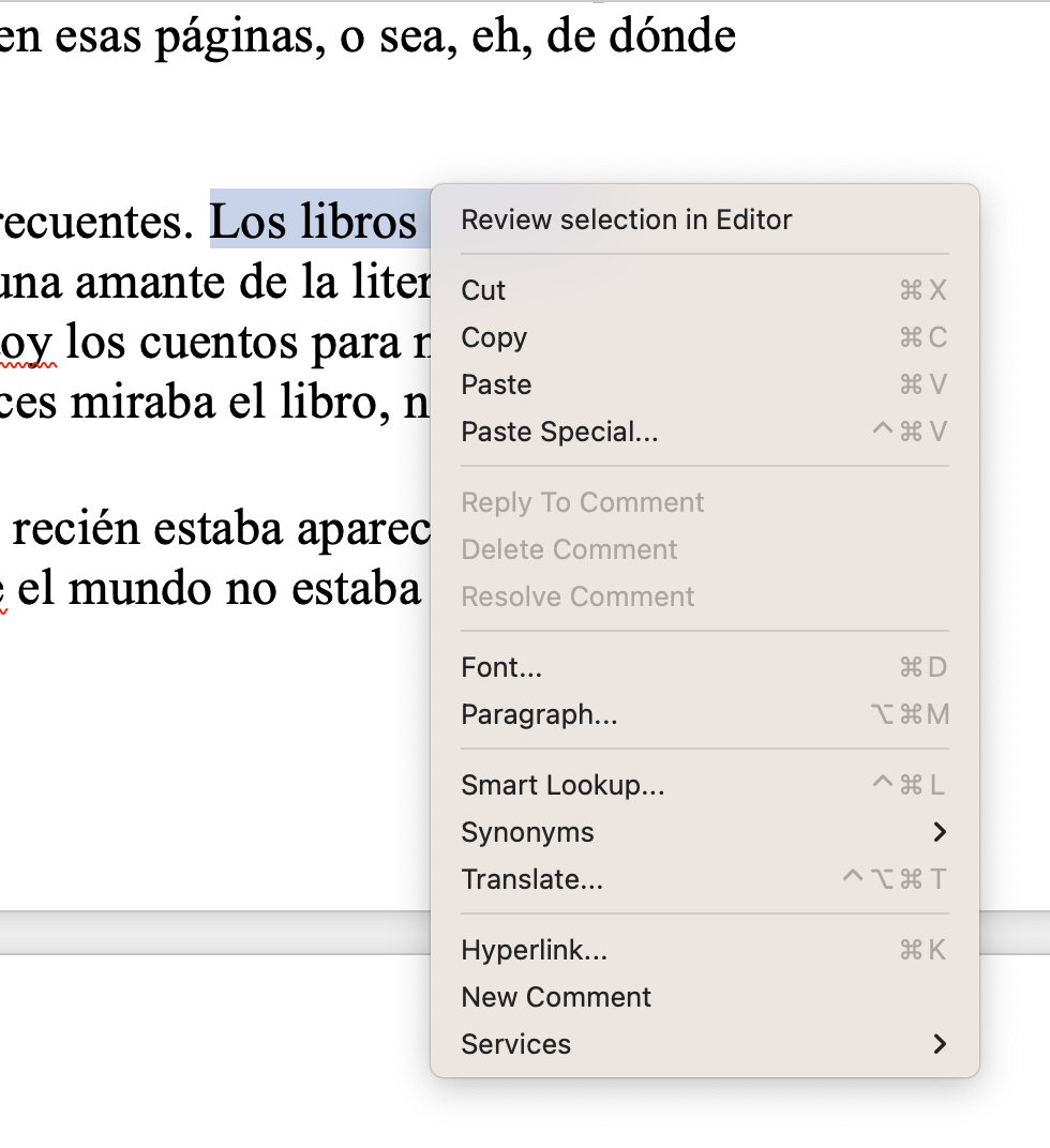 a Word document with a phrase highlighted, a pop-up menu  appears over the document and includes the hyperlink option