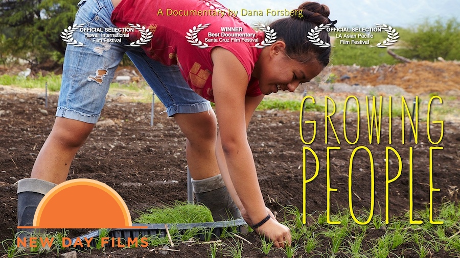 a woman plants a seed Text: Growing people