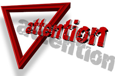 Red triangle on white background. From the triangle comes out the word