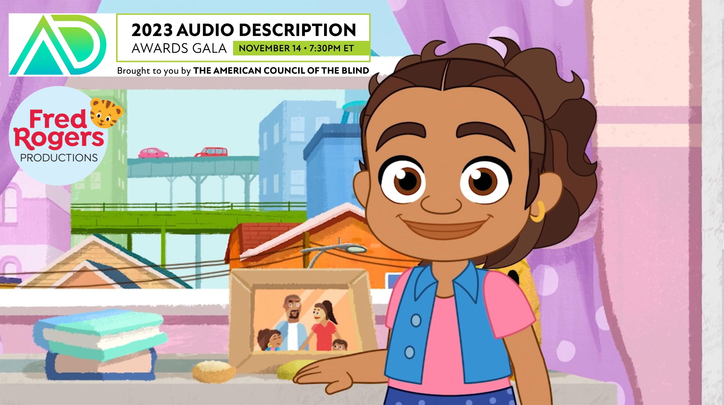 A latino cartoon girl in a room