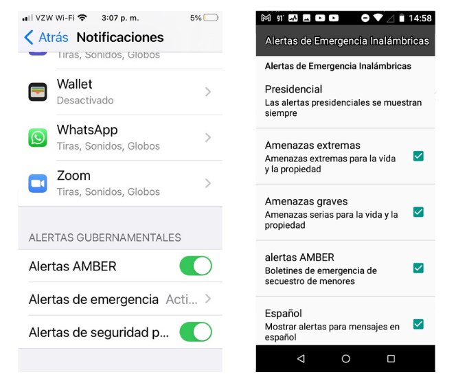 Screenshots showing alerts configuration on iPhone and Android Phones.