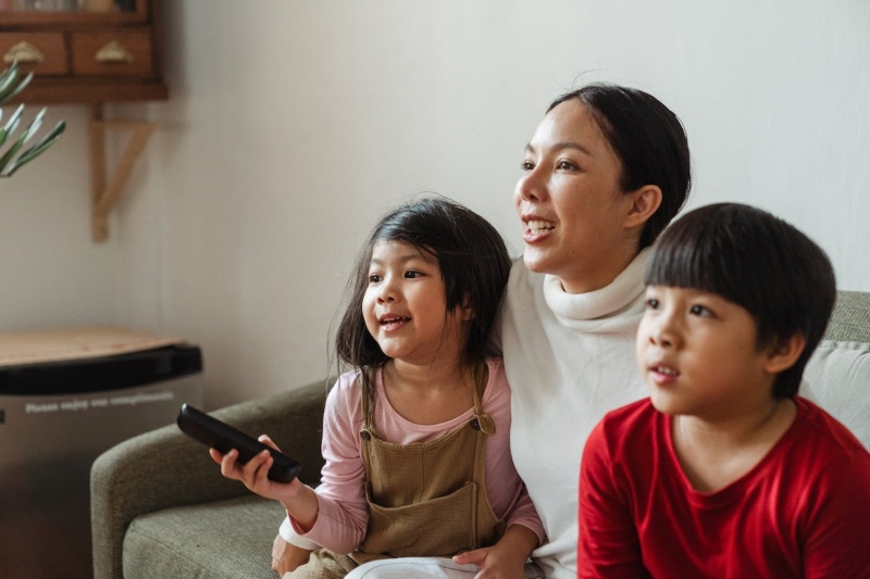 a family watches tv